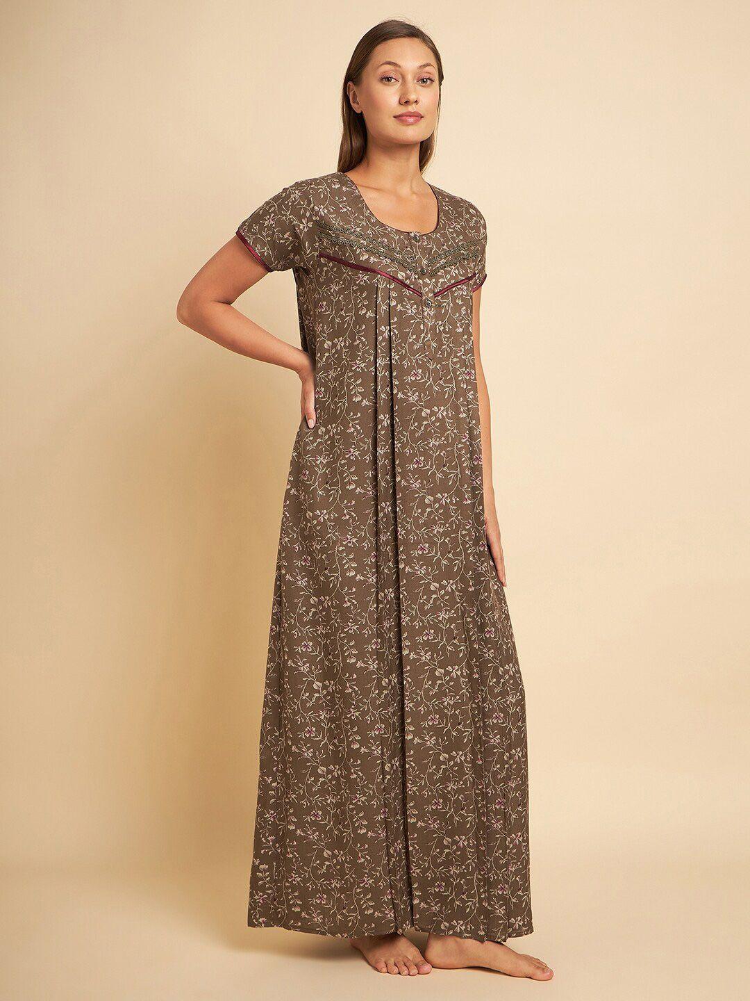 sweet dreams khaki floral printed maxi nightdress