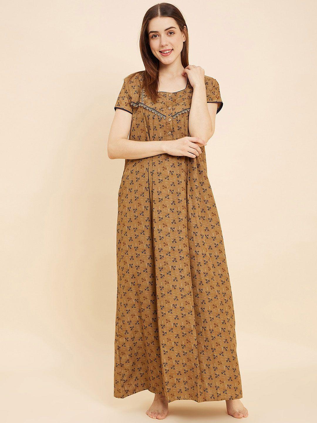 sweet dreams khaki printed maxi nightdress