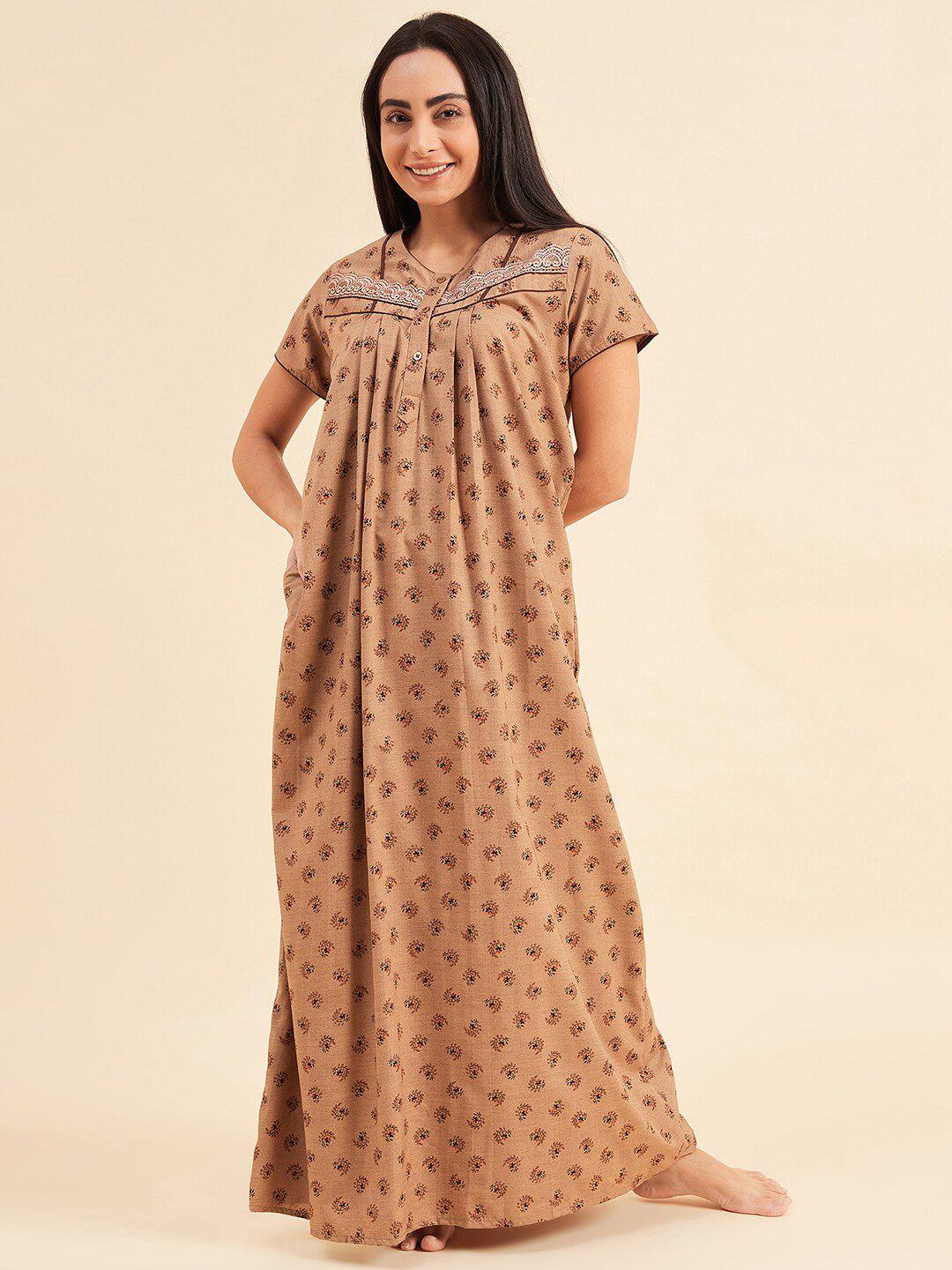 sweet dreams khaki printed maxi nightdress