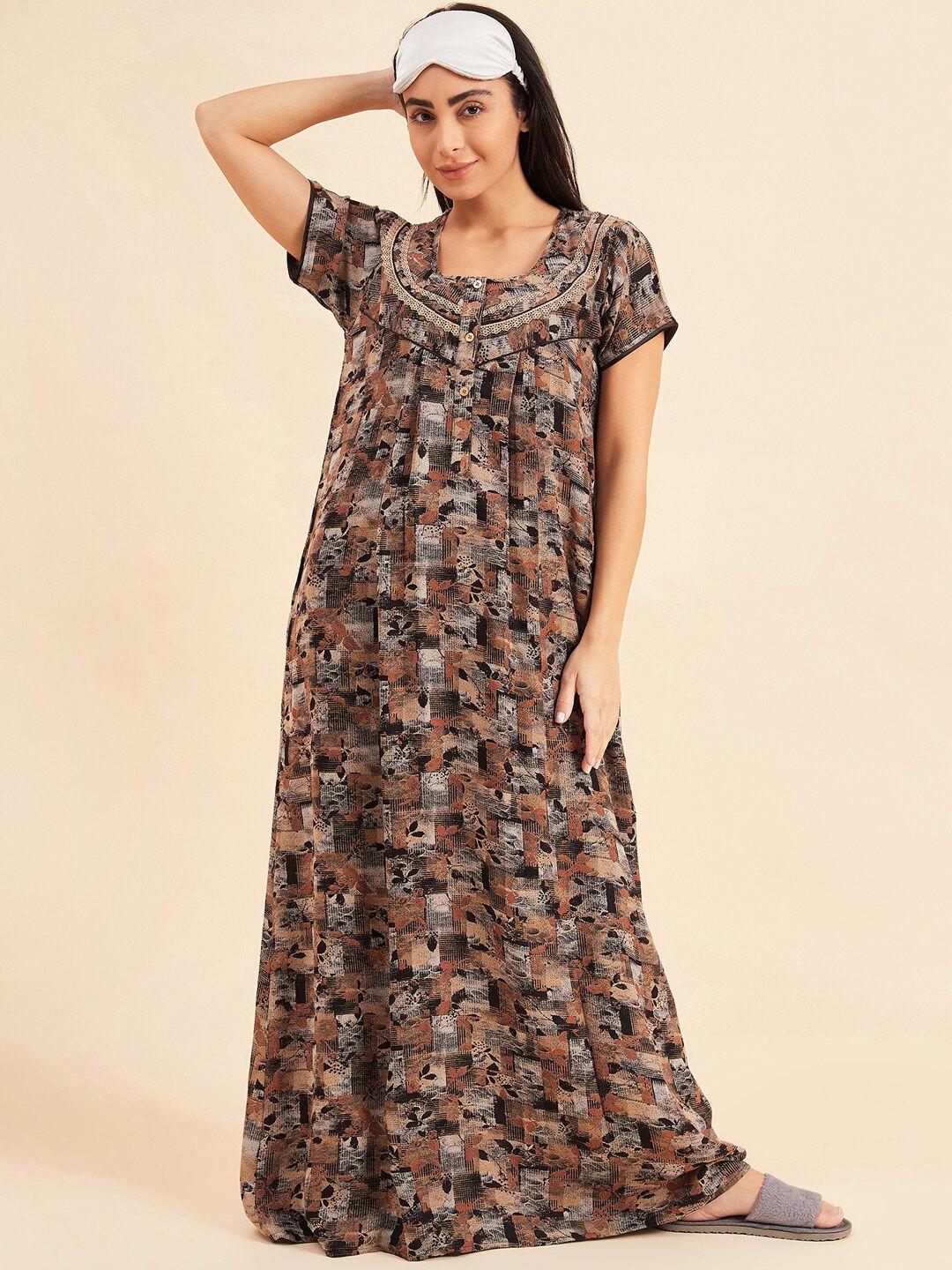 sweet dreams khaki printed maxi nightdress