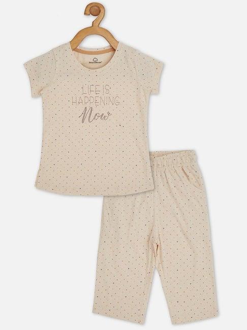 sweet dreams kids beige cotton printed top set