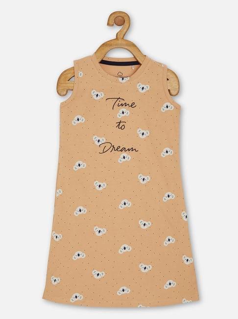 sweet dreams kids beige printed nighty