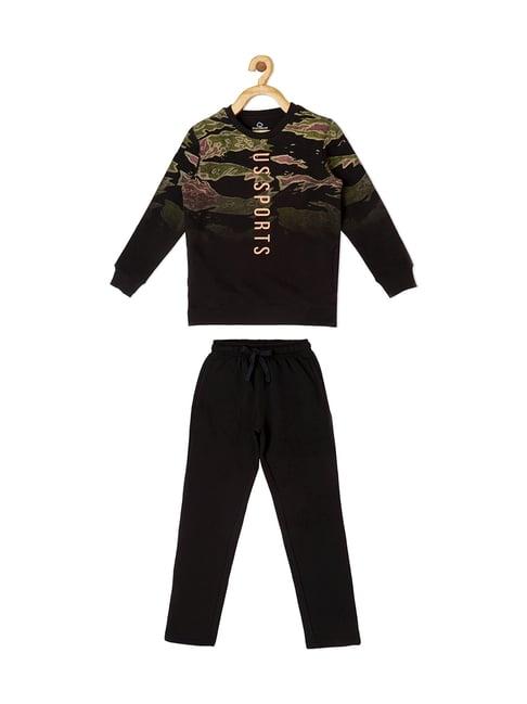 sweet dreams kids black & green printed full sleeves sweatshirt with trackpants