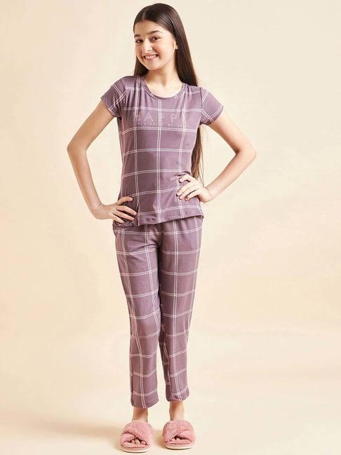 sweet dreams kids lilac cotton chequered t-shirt set