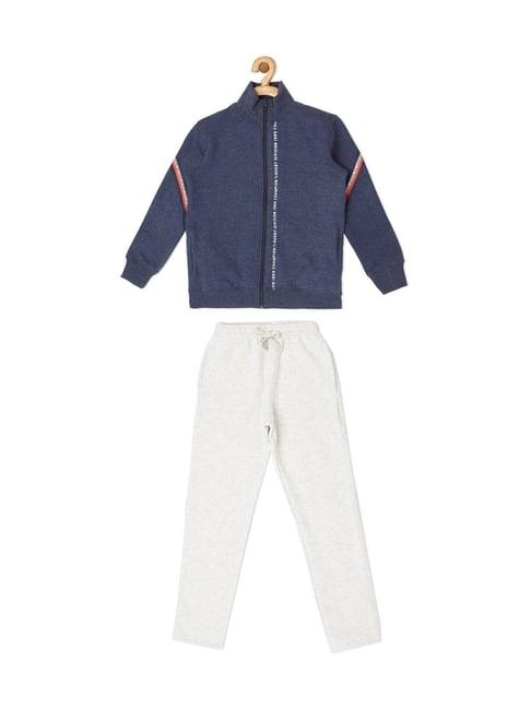 sweet dreams kids navy & off-white regular fit full sleeves jacket with trackpants