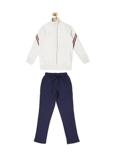 sweet dreams kids off-white & navy regular fit full sleeves jacket with trackpants