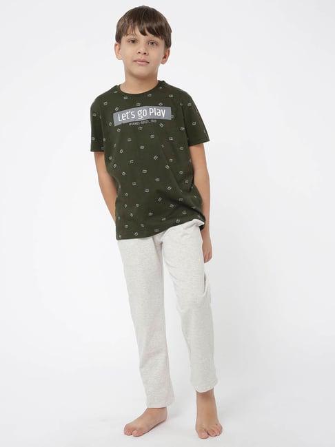 sweet dreams kids olive & grey printed t-shirt with pyjamas