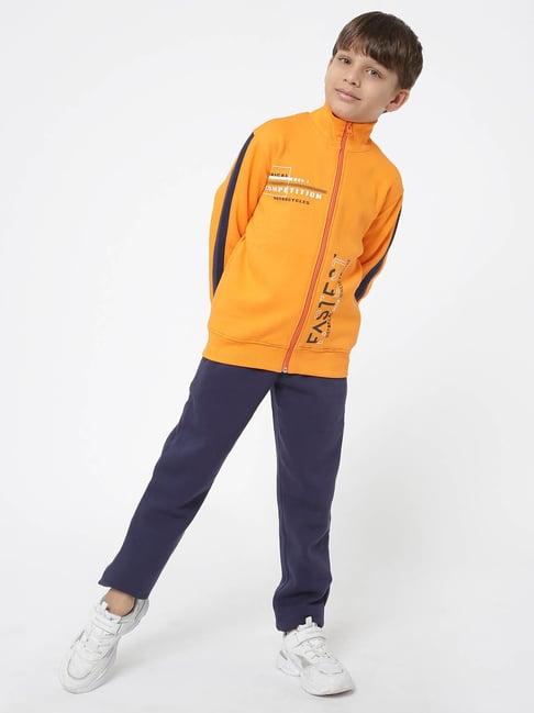 sweet dreams kids orange & navy printed full sleeves track suit