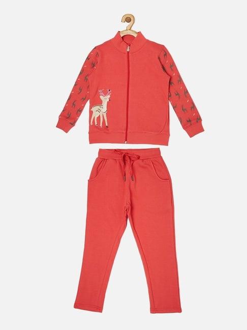 sweet dreams kids orange printed full sleeves jacket with trackpants