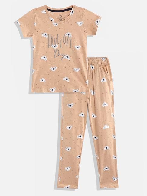 sweet dreams kids peach printed top with pyjamas