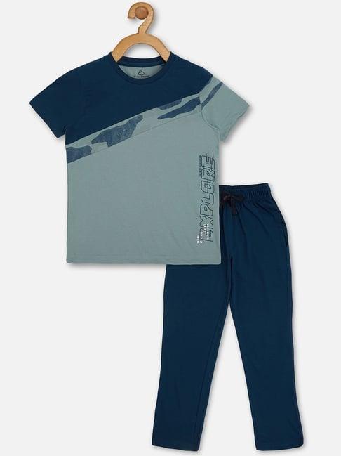 sweet dreams kids teal blue cotton color block t-shirt set