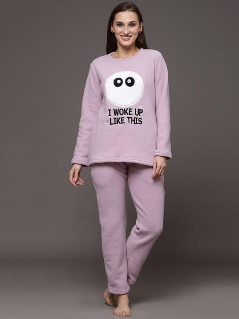 sweet dreams light purple self design pullover with lounge pants