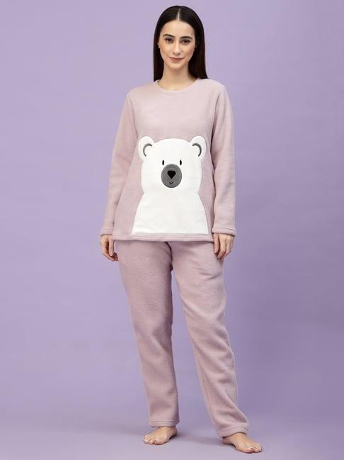 sweet dreams light purple self design pullover with lounge pants