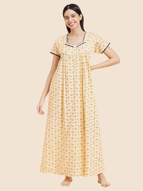 sweet dreams light yellow printed nighty