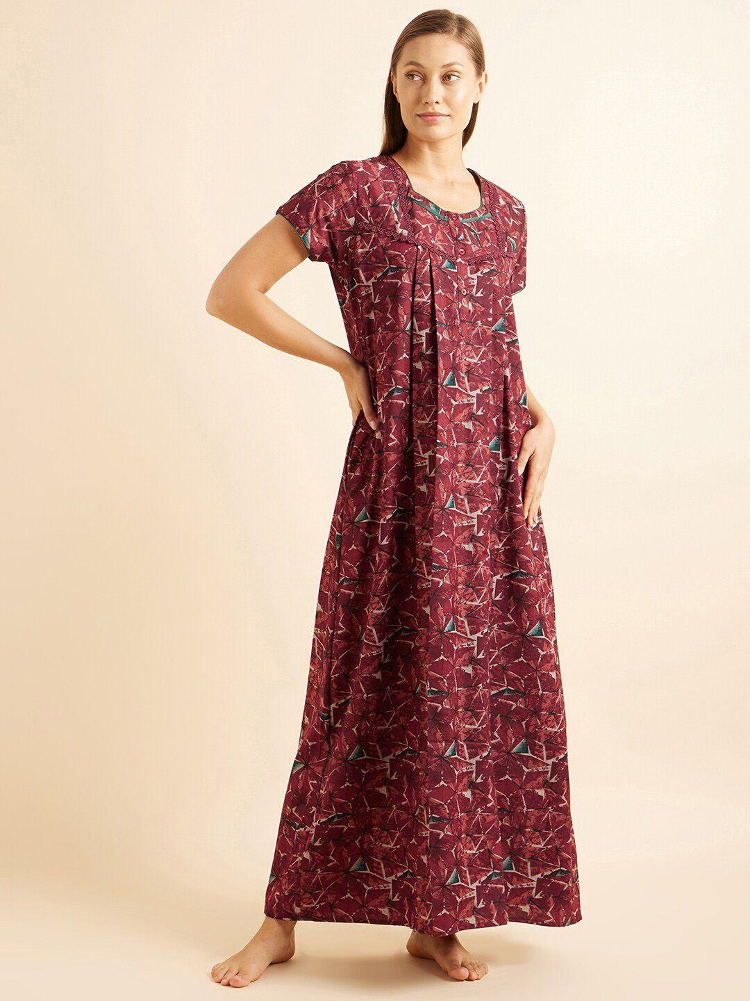 sweet dreams maroon & green printed maxi nightdress