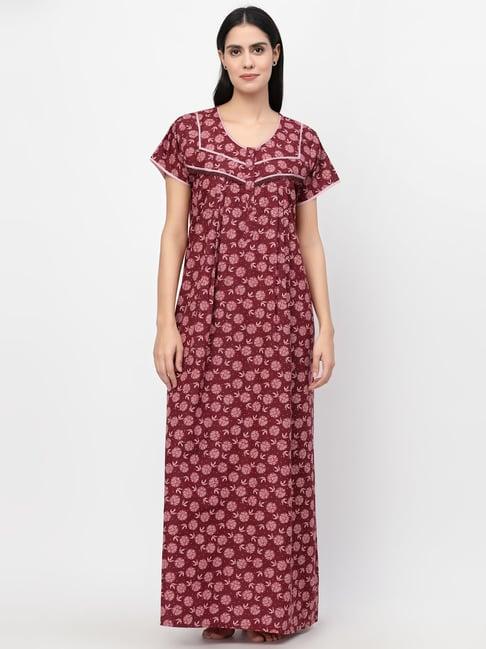 sweet dreams maroon blended floral print nighty