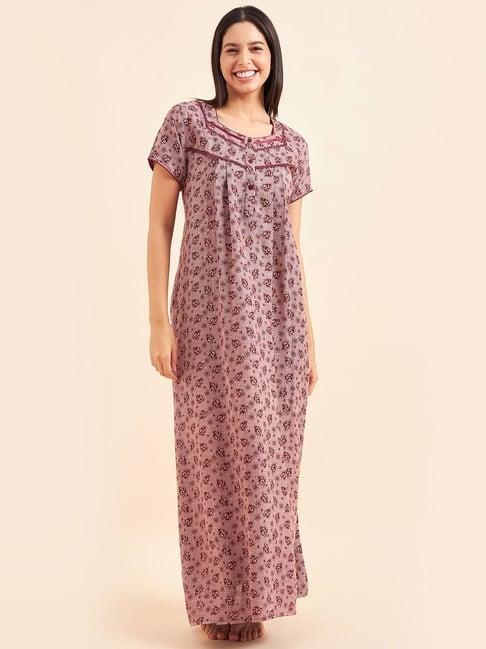 sweet dreams maroon cotton printed night gown