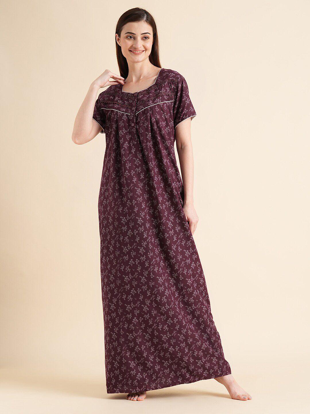 sweet dreams maroon floral printed maxi nightdress