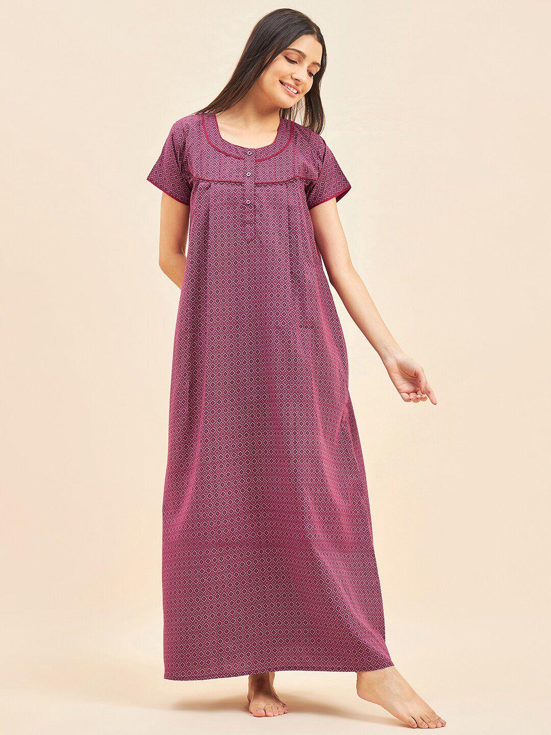 sweet dreams maroon geometric printed maxi nightdress