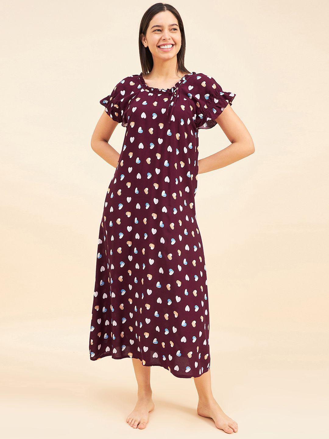 sweet dreams maroon printed nightdress