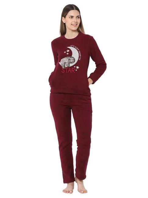 sweet dreams maroon printed sweatshirt with pyjamas