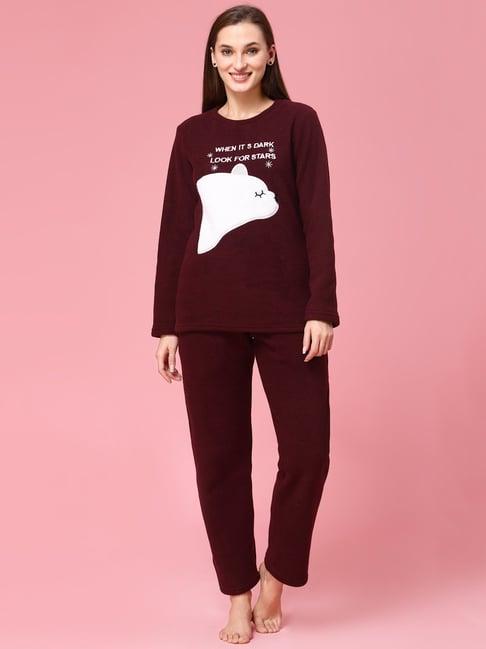 sweet dreams maroon self design pullover with lounge pants