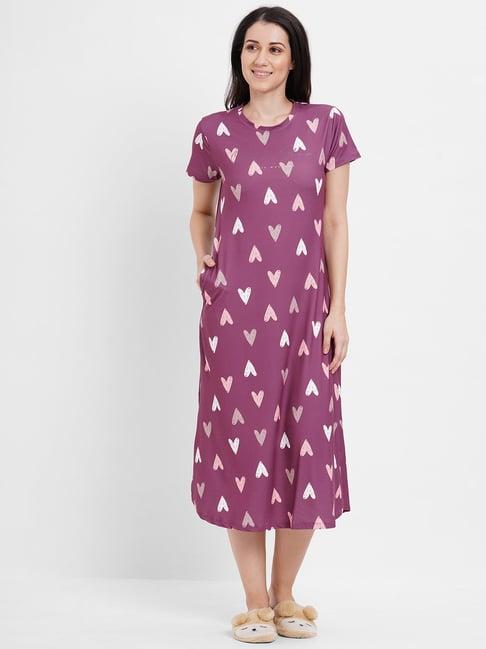 sweet dreams mauve cotton printed night dress