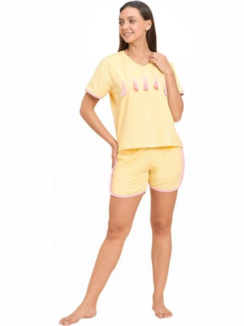 sweet dreams mellow yellow cotton printed t-shirt shorts set