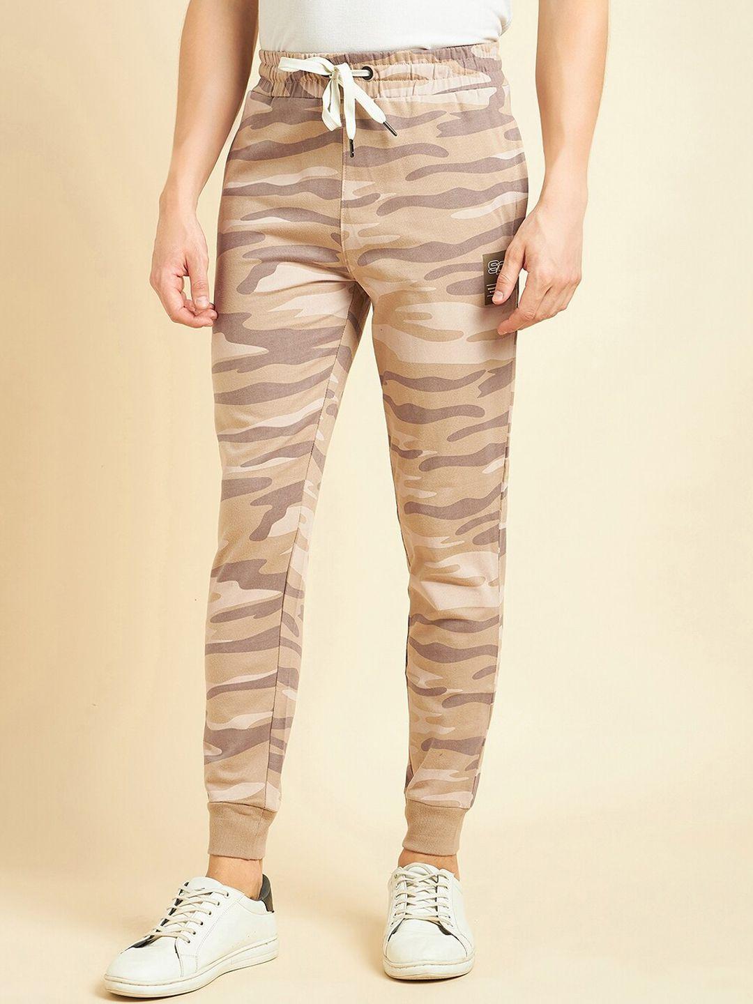 sweet dreams men beige mid-rise camouflage printed cotton joggers
