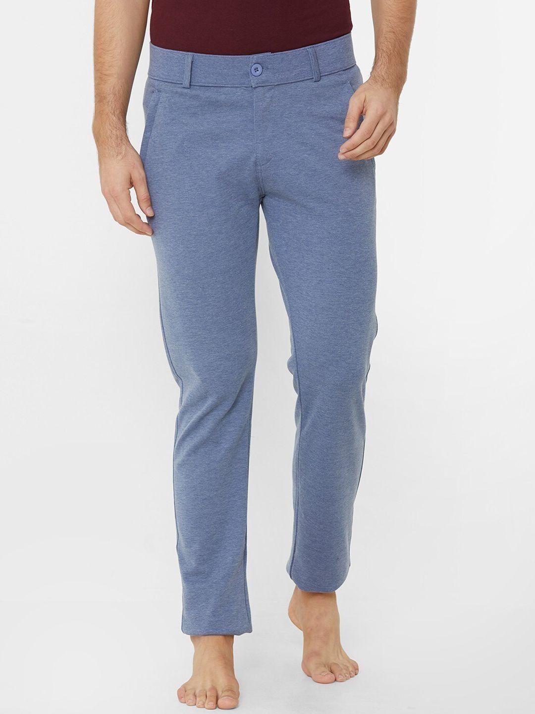 sweet dreams men blue cotton solid lounge pants