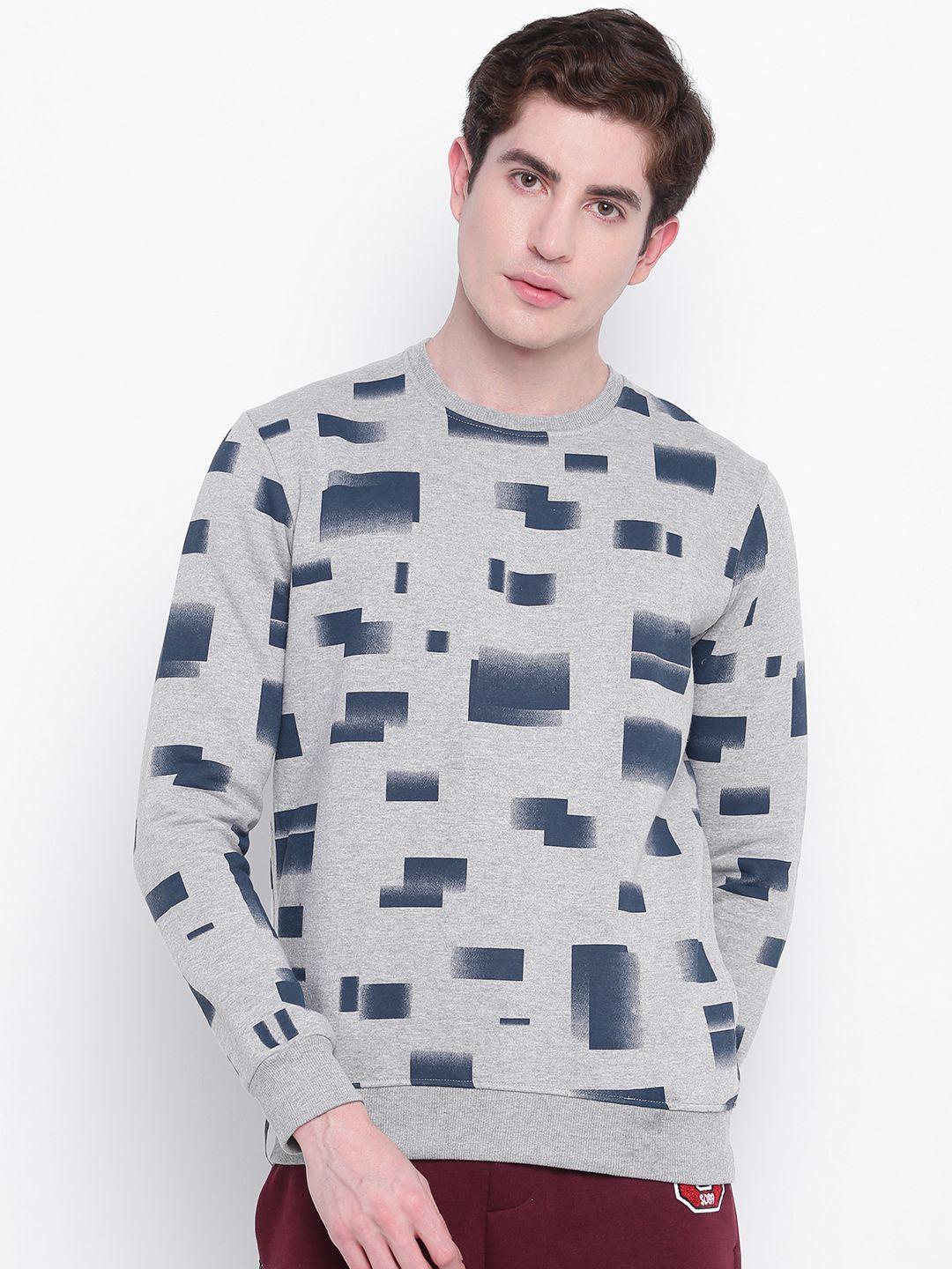 sweet dreams men grey melange & navy blue printed sweatshirt