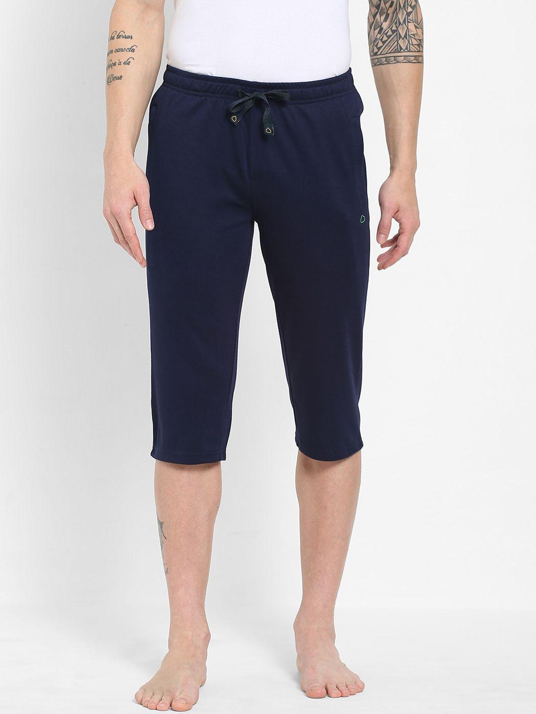 sweet dreams men navy blue solid capri lounge pant