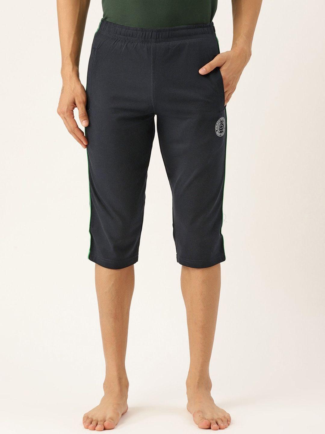 sweet dreams men navy blue solid cotton lounge capri