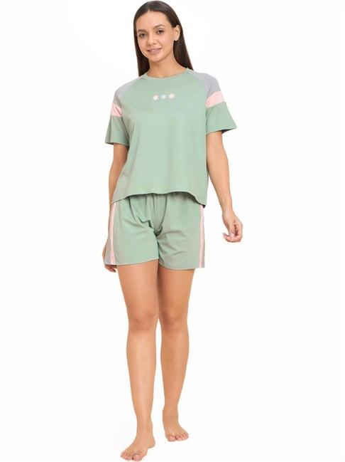 sweet dreams mist green printed t-shirt shorts set