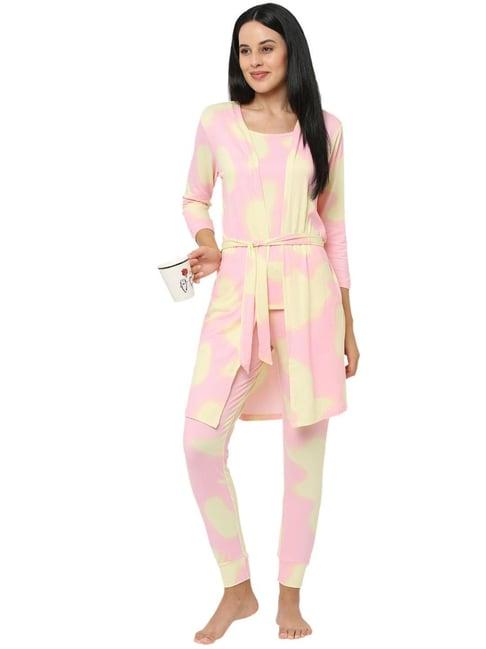 sweet dreams multicolor abstract print pajama set with robe
