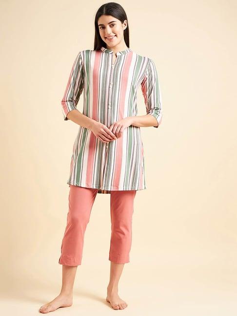 sweet dreams multicolor cotton striped tunic with capris