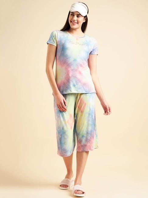 sweet dreams multicolor cotton tie - dye t-shirt with capris