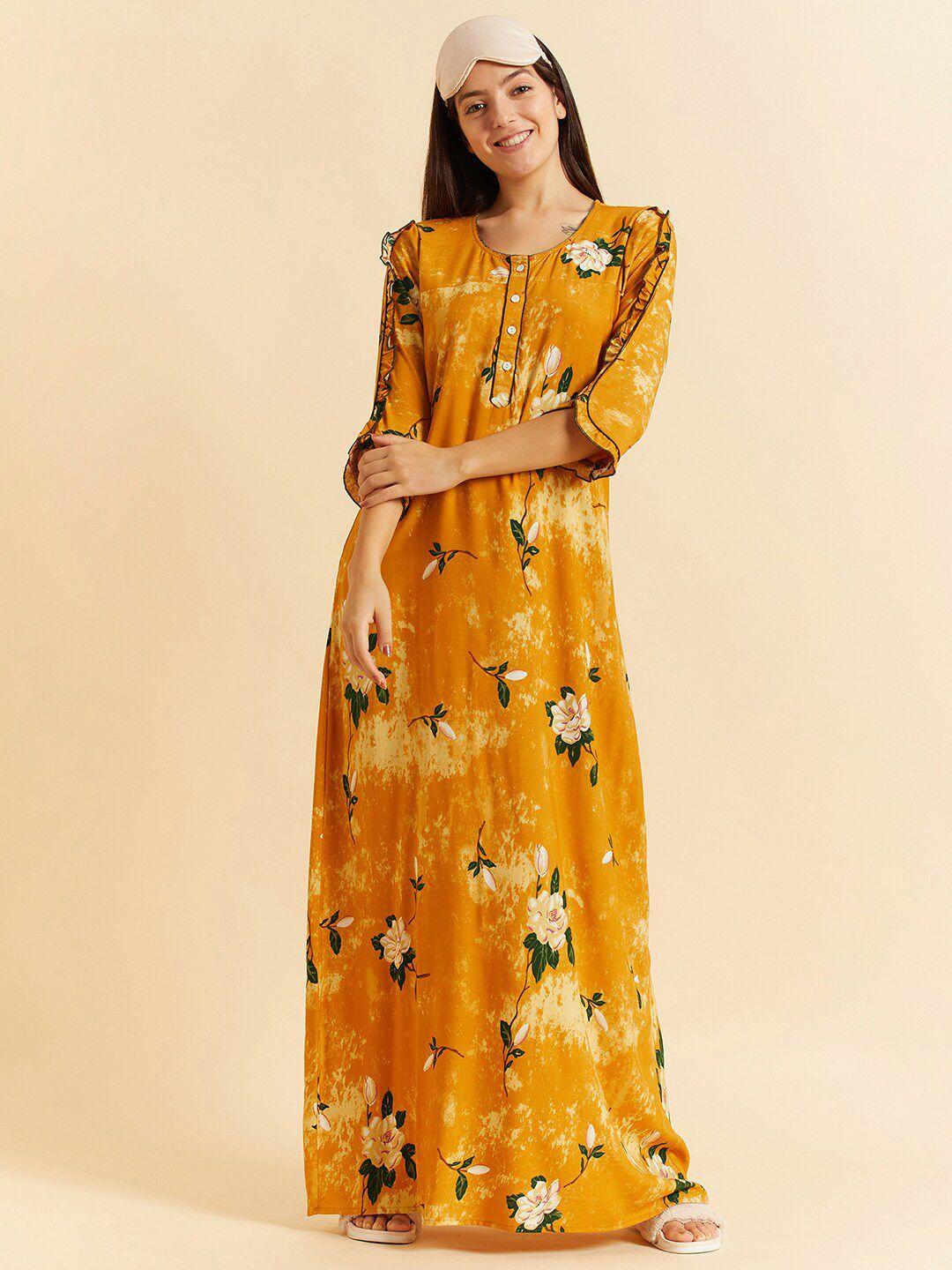 sweet dreams mustard floral printed maxi nightdress