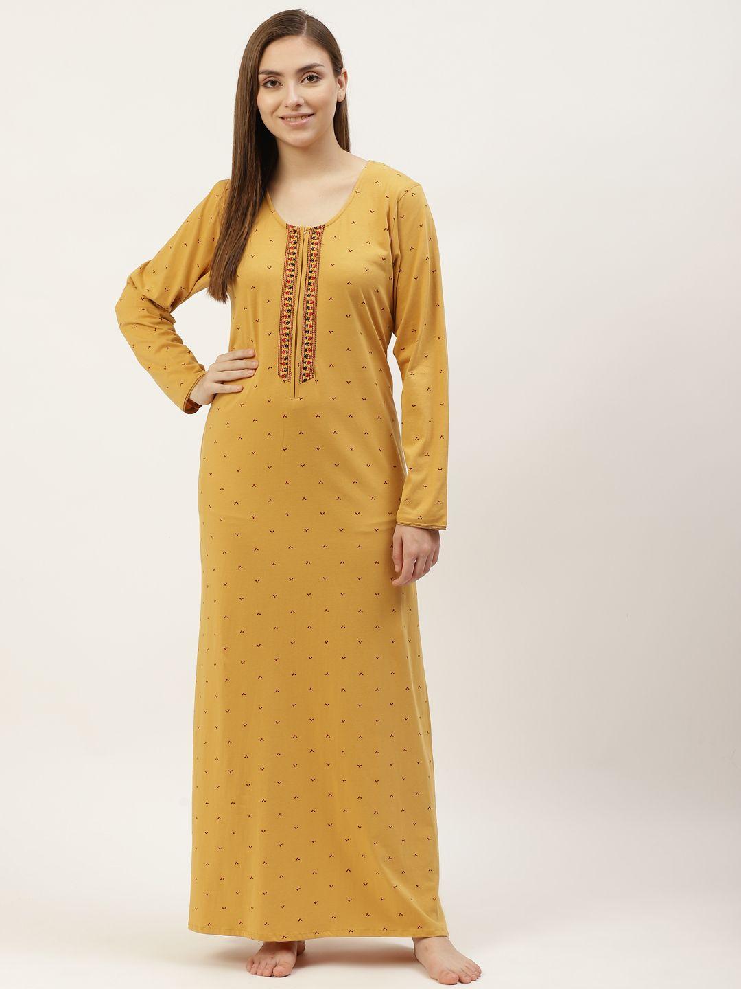 sweet dreams mustard yellow cotton printed maxi nightdress