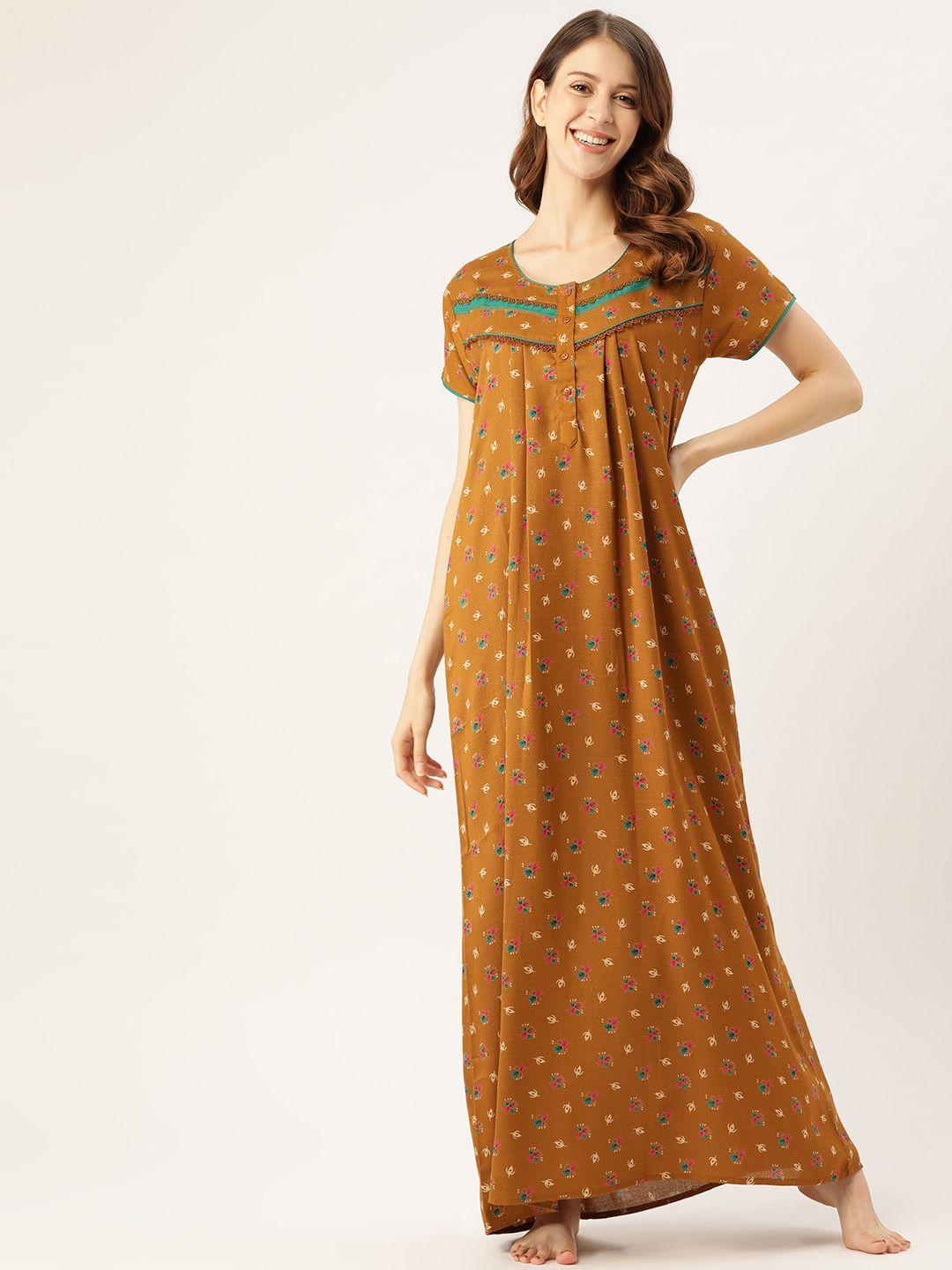 sweet dreams mustard yellow printed maxi nightdress