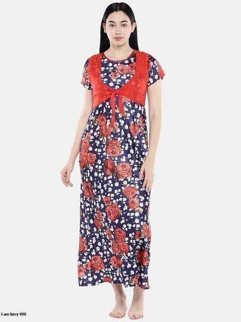 sweet dreams navy & red floral print nighty