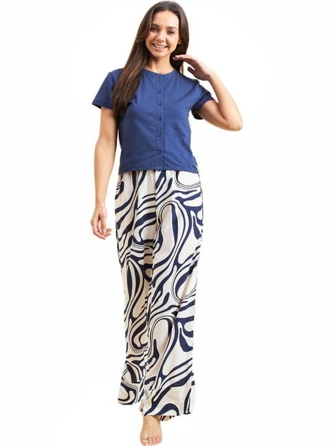 sweet dreams navy & white printed top pant set