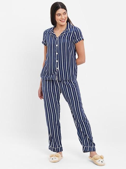 sweet dreams navy & white striped shirt pyjama set