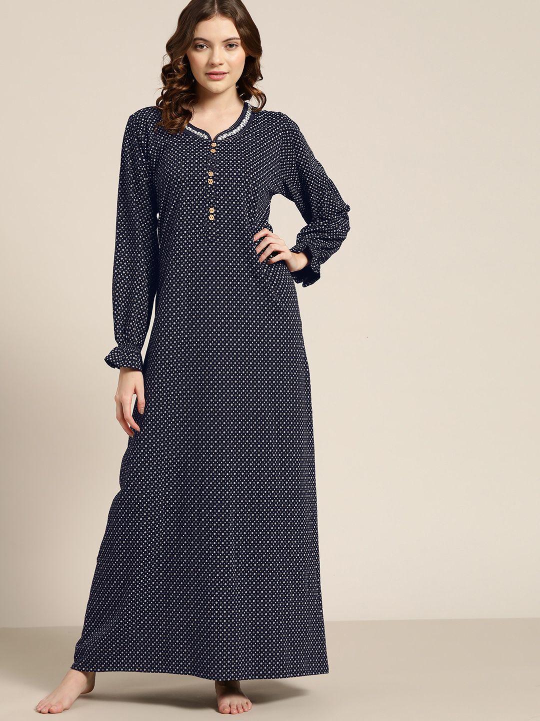 sweet dreams navy blue & white printed maxi nightdress