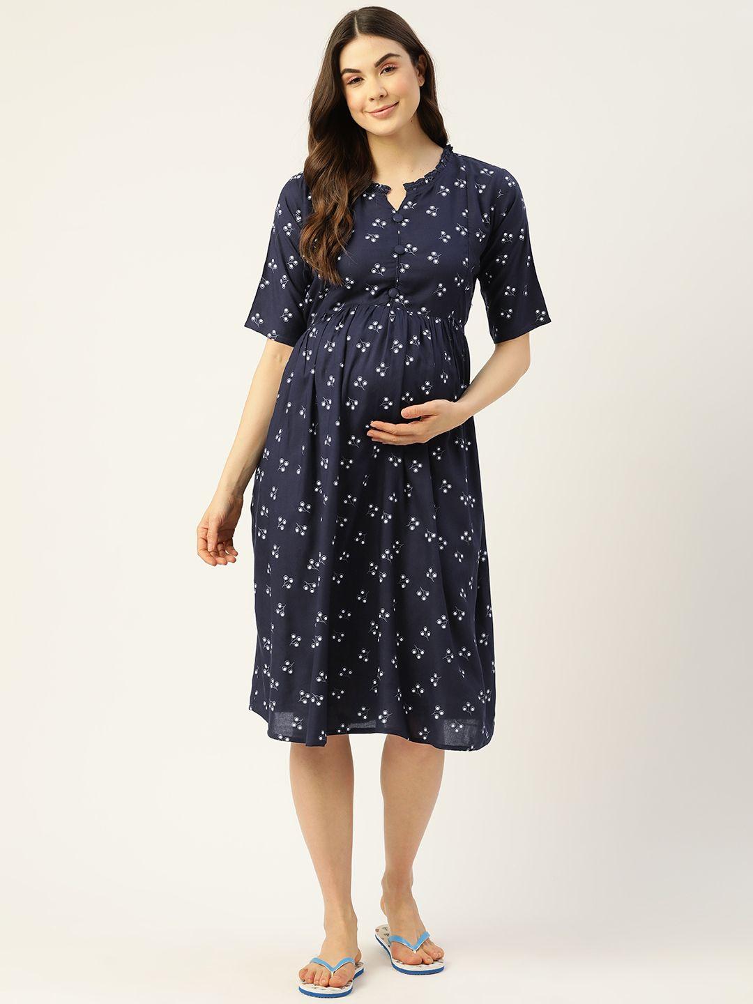 sweet dreams navy blue & white printed nursing maternity nightdress