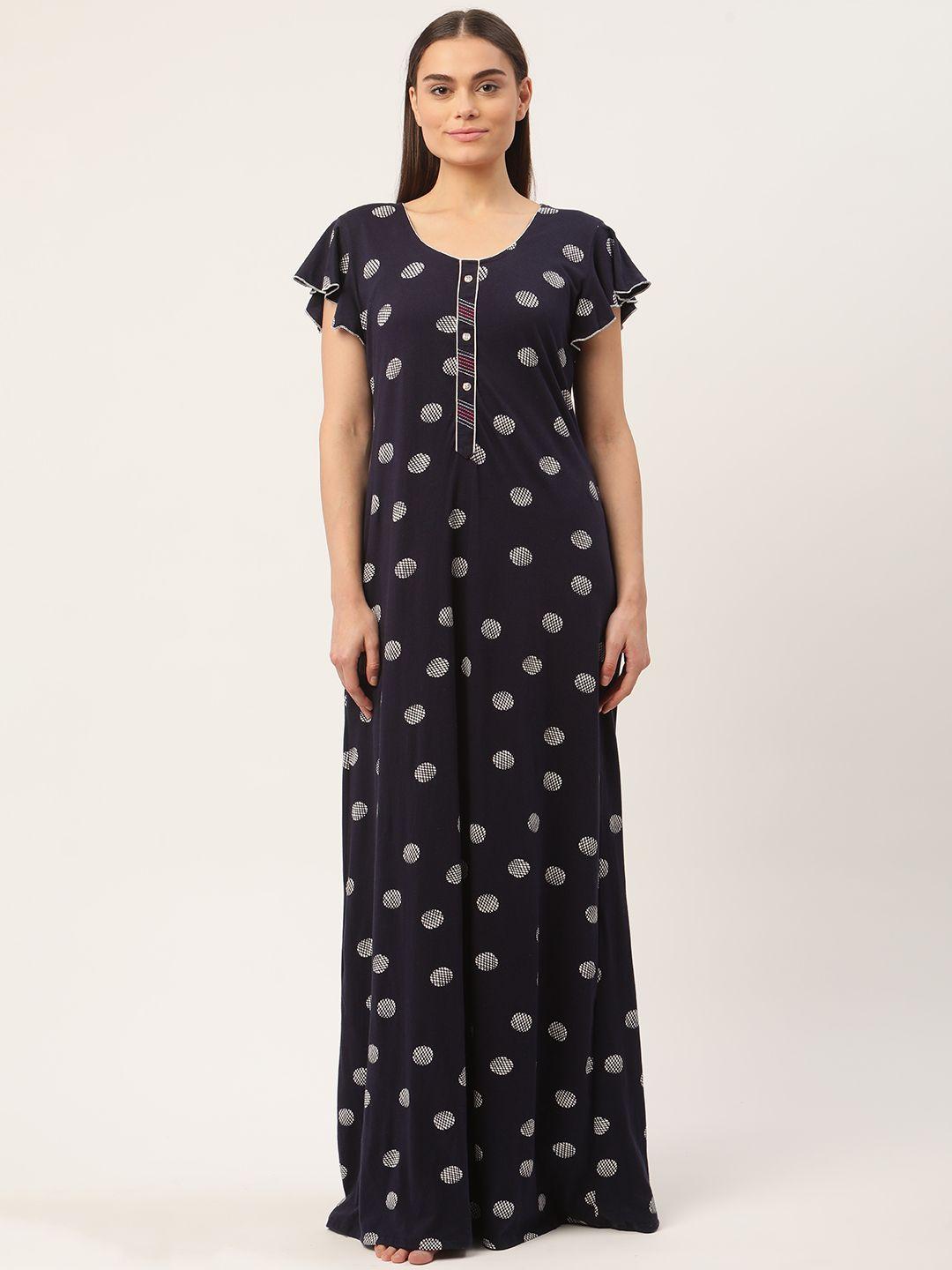 sweet dreams navy blue & white pure cotton printed maxi nightdress