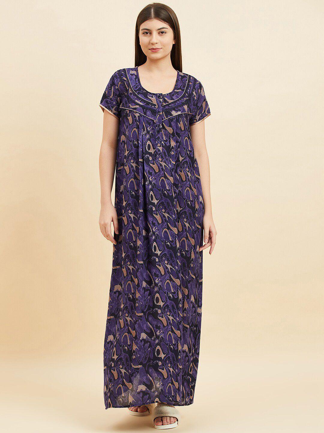 sweet dreams navy blue abstract printed pure cotton maxi nightdress