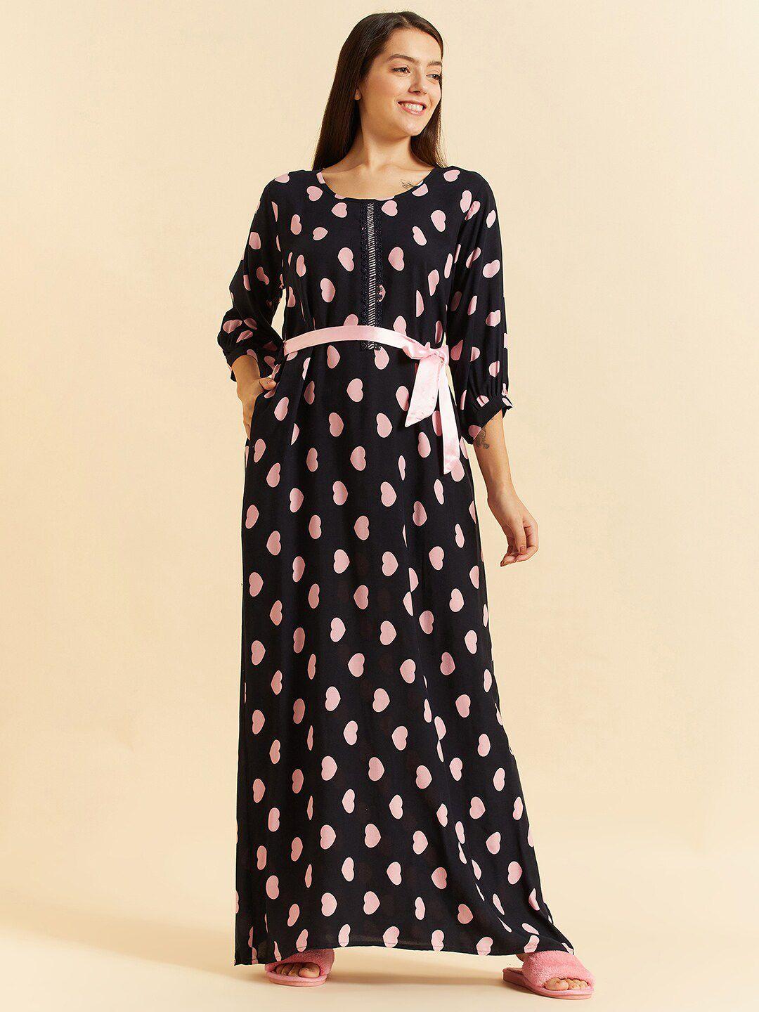 sweet dreams navy blue conversational printed maxi nightdress