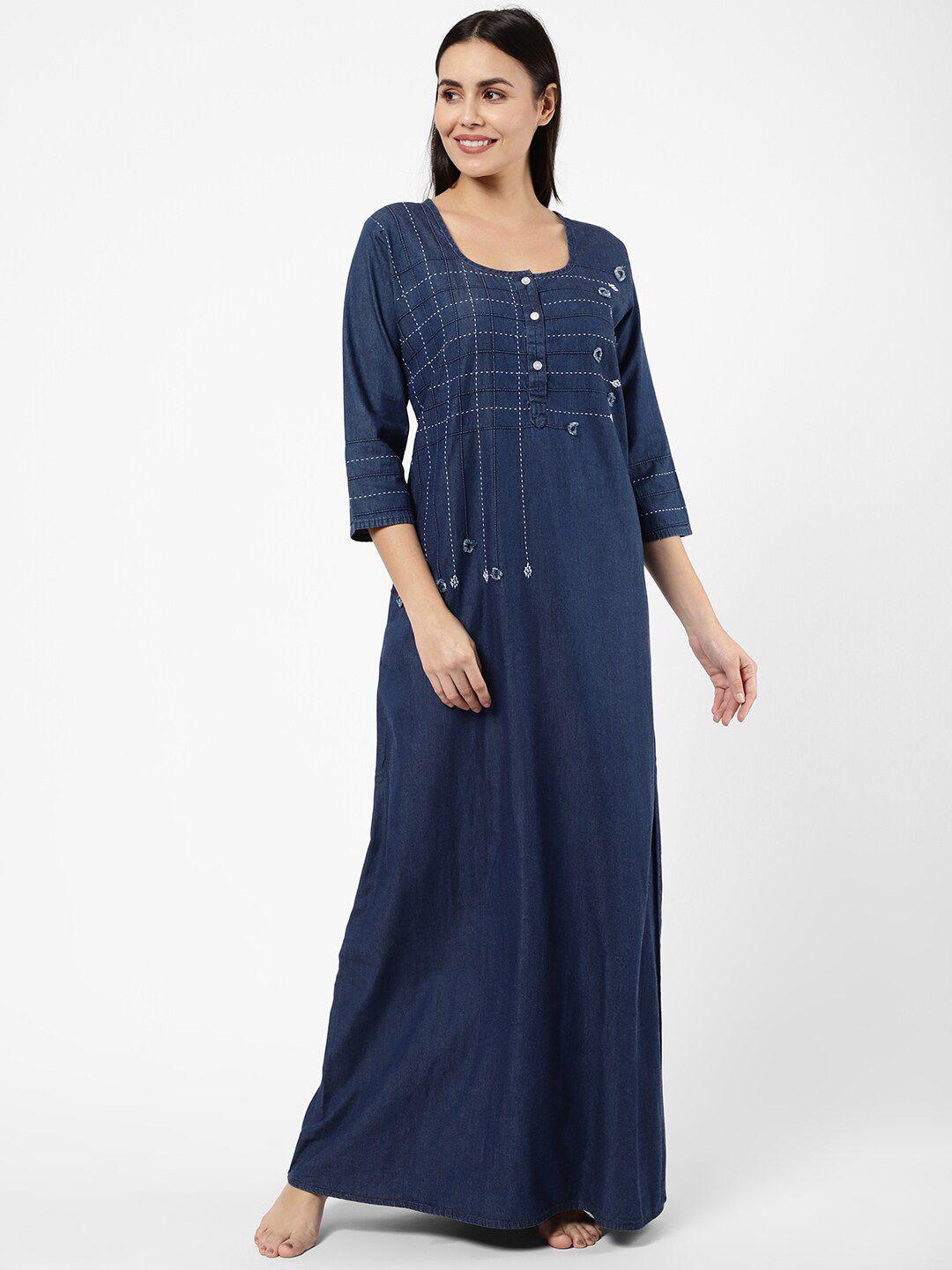 sweet dreams navy blue embroidered maxi nightdress