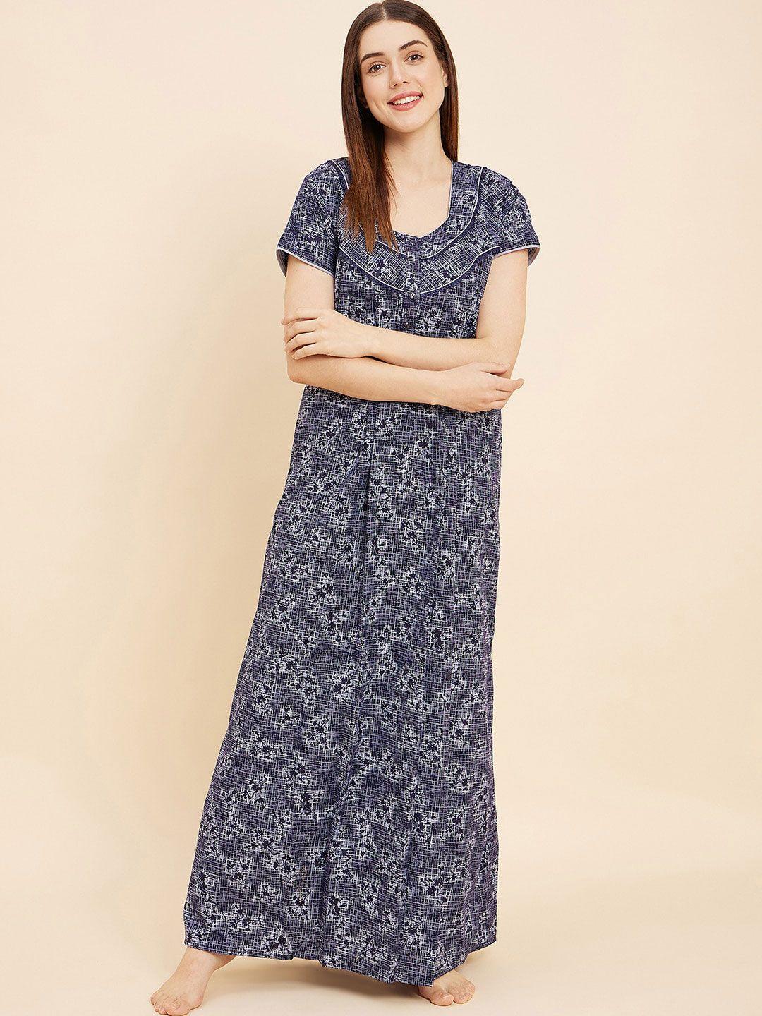sweet dreams navy blue floral printed maxi nightdress